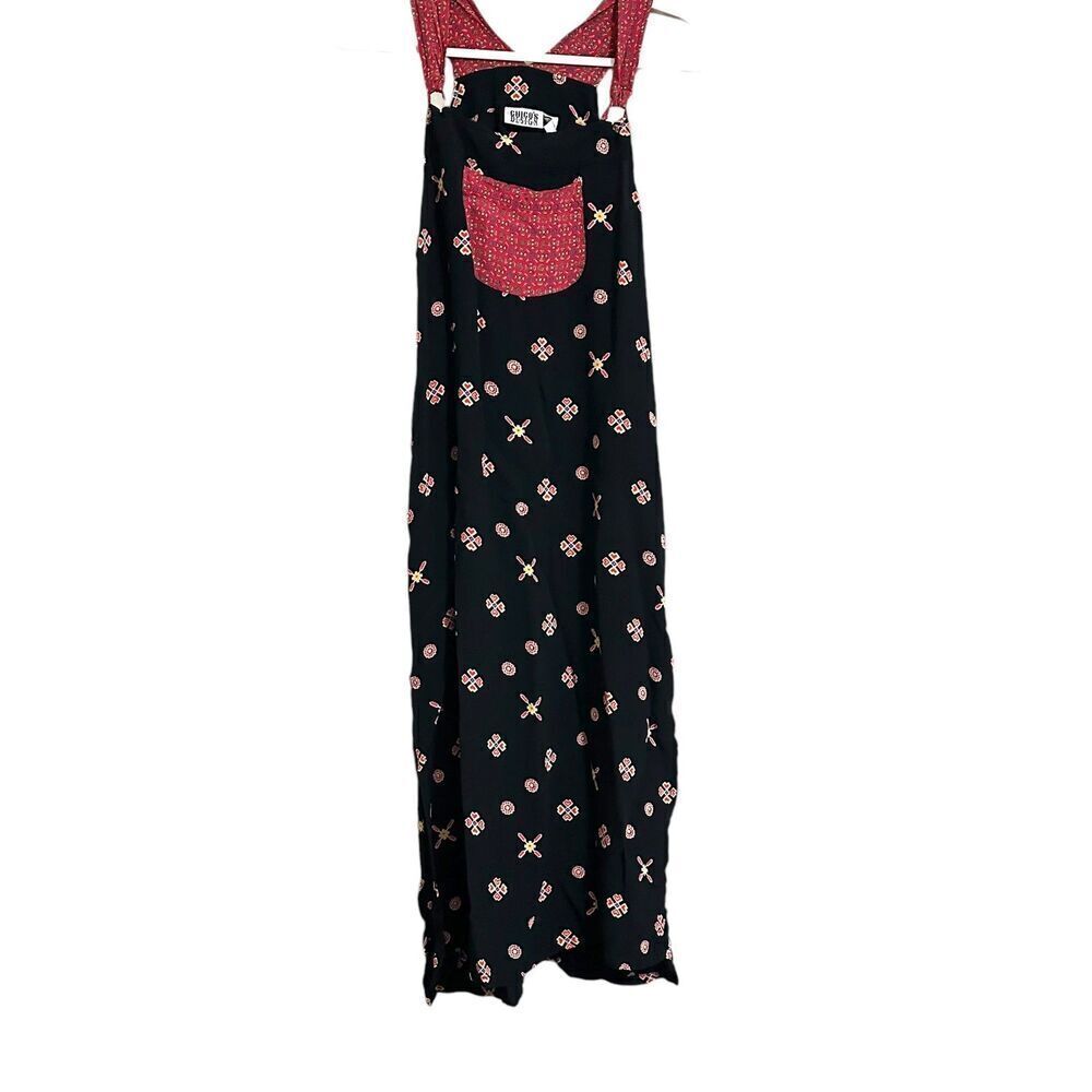 Chico's Design Pinafore Dress Women's 1/S Black Red‎ 90's Chest Pocket Side Slit